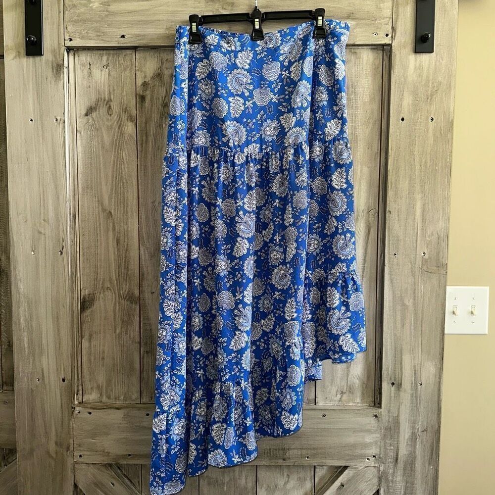 Vince Camuto Asymmetrical tiered ruffle paisley floral skirt